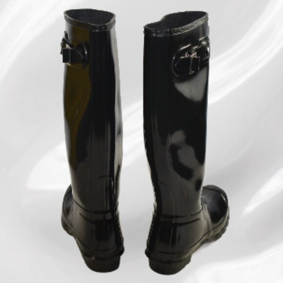 Hunter Tall High Gloss Black All Weather Rain Boot Size 6 - Picture 6 of 11